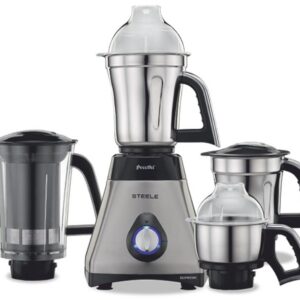 Preethi Steel Supreme MG-208 mixer grinder, 750 watt (Silver/ Black), 4 jars - Super Extractor juicer Jar, Vega W5 motor with 5yr Warranty & Lifelong Free Service