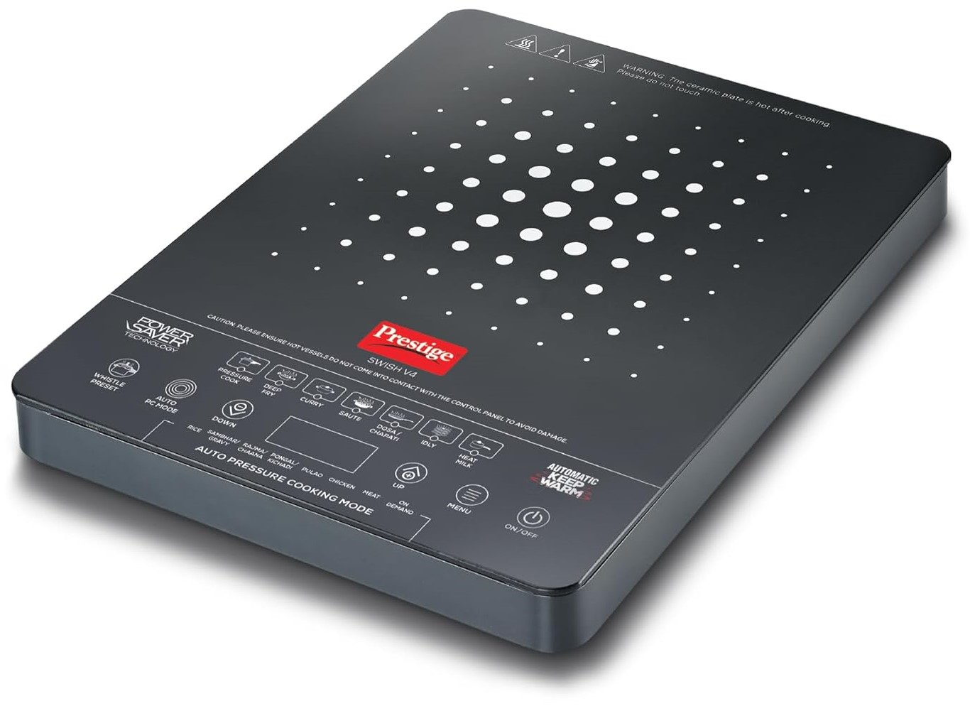 Prestige Swish V4 2000 W Induction Cooktop|Automatic Keep Warm|Power Saving Technology|Automatic Whistle Counter|Indian Menu Options|Black