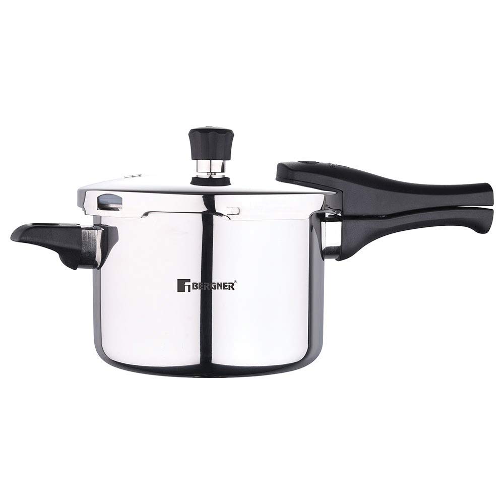 Bergner Argent Elements Triply Pressure Cooker with 3 Safety System and Pressure Indicator, Steam Safety lock Handle>Gasket Pressure Release>Safety Valve, Ideal for Small Family, Cook Rice/Veget