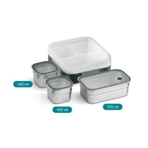 VAYA TYDBYT Stainless Steel Bento Lunch Box with 3 Leakproof Compartments – Perfect for Kids, Office & School