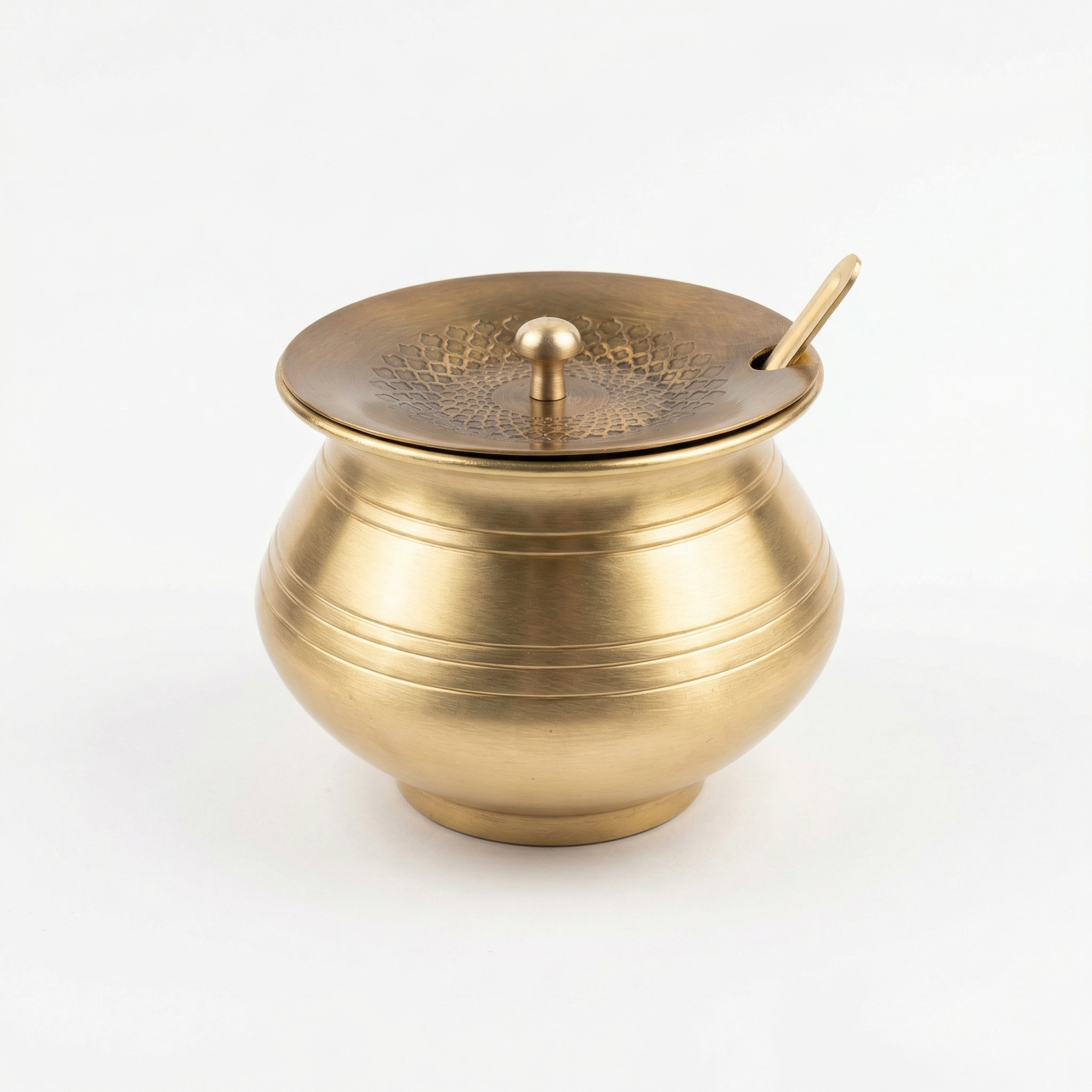 Kitchen Mart Brass Ghee Pot with Spoon & Lid – 400 ml | Traditional Ghee Container