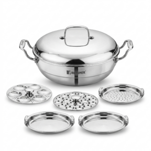 Bergner Argent Triply Multi Kadai 27cm, 4L — Idli, Dhokla & Steam Set