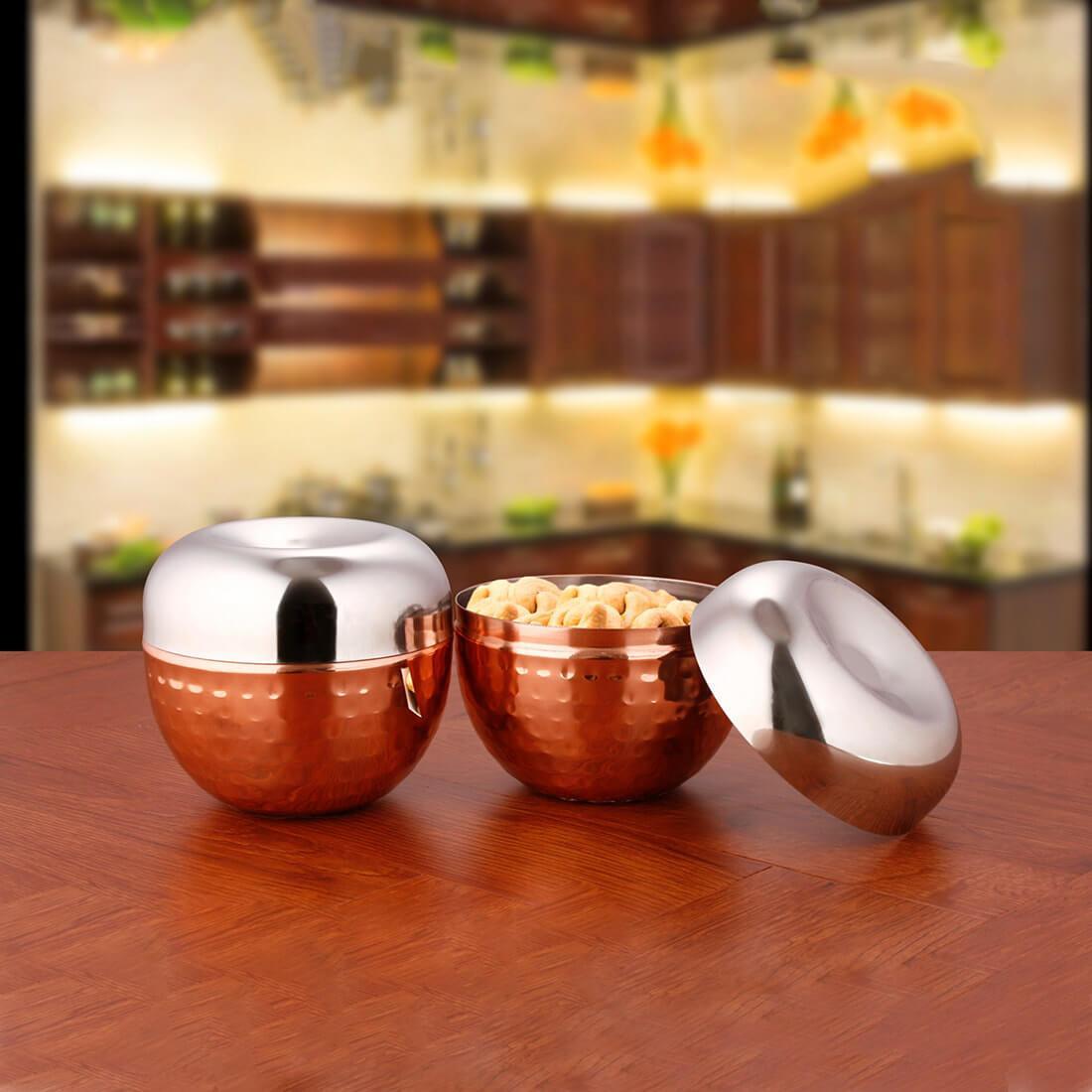 Stainless Steel 2 PCS Hammered Copper Canister Set Nile