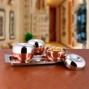 Stainless Steel Copper Hammered Canister Set with SS Tray Volga
