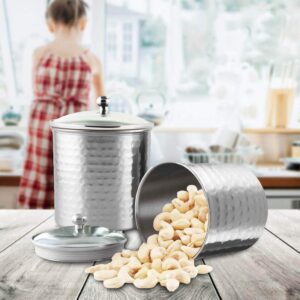 Stainless Steel 2 PCS 700 ML Hammered Storage Canister with Air Tight Glass Lid Candy