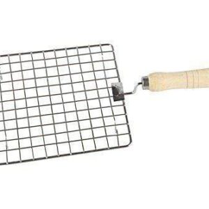 Kitchen Mart Stainless Steel Roaster Papad Jali, Pizza, Barbecue Grill with Wooden Handle (Square 19 CM)
