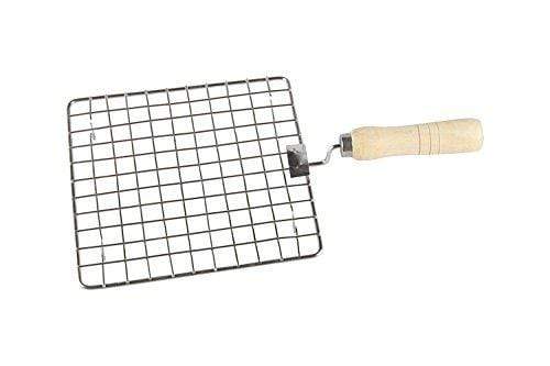 Kitchen Mart Stainless Steel Roaster Papad Jali, Pizza, Barbecue Grill with Wooden Handle (Square 19 CM)
