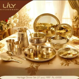 Lime lily Brass Heritage Dinner set 57 pieces, Pital, Peetal Dinner Set