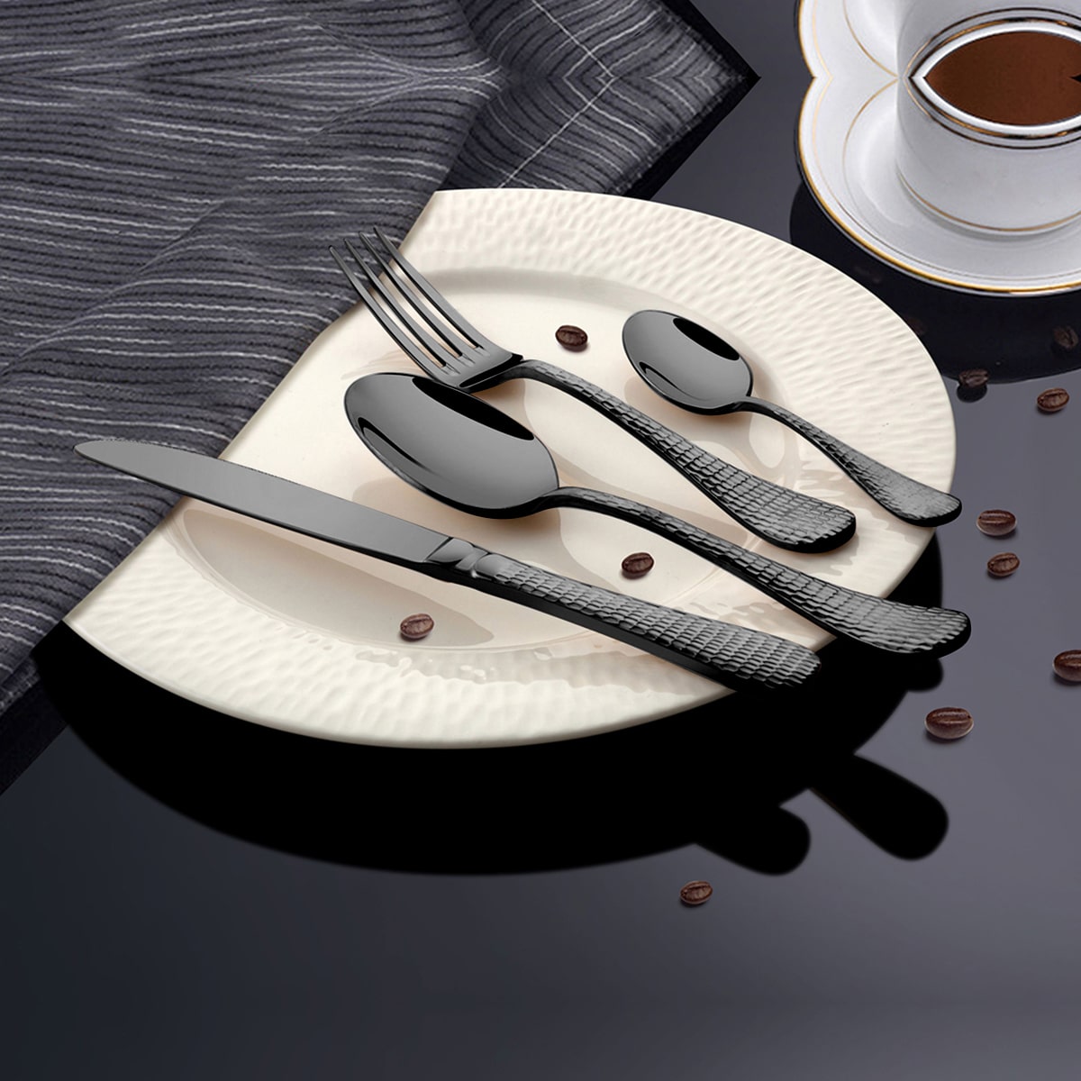 Stainless Steel 24 PCS Titanium Cutlery Set with PVD Coating New Rosemary Hammered