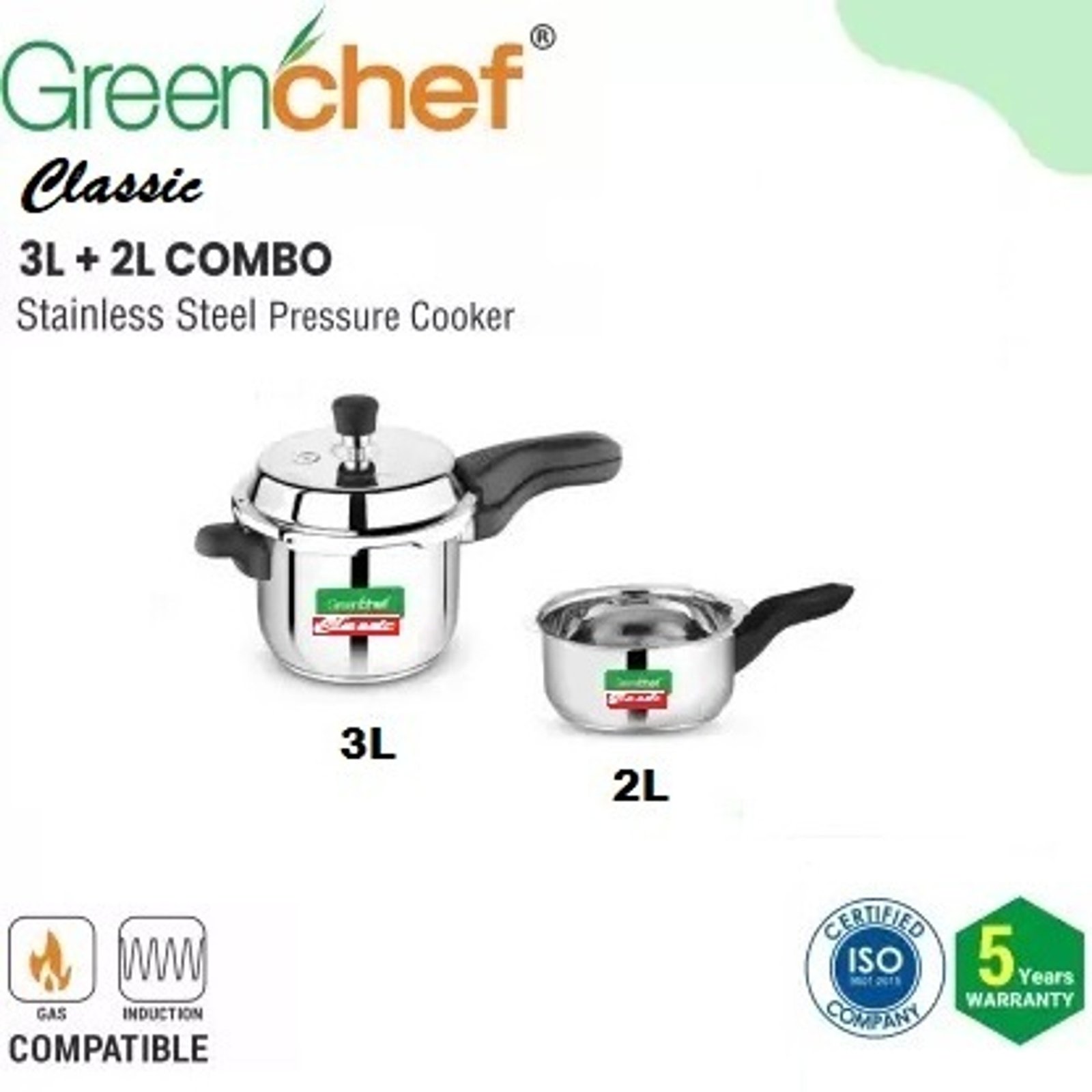 Greenchef Pressure Cooker Classic SS 2 In 1 Combo (3L + 2L Pan)